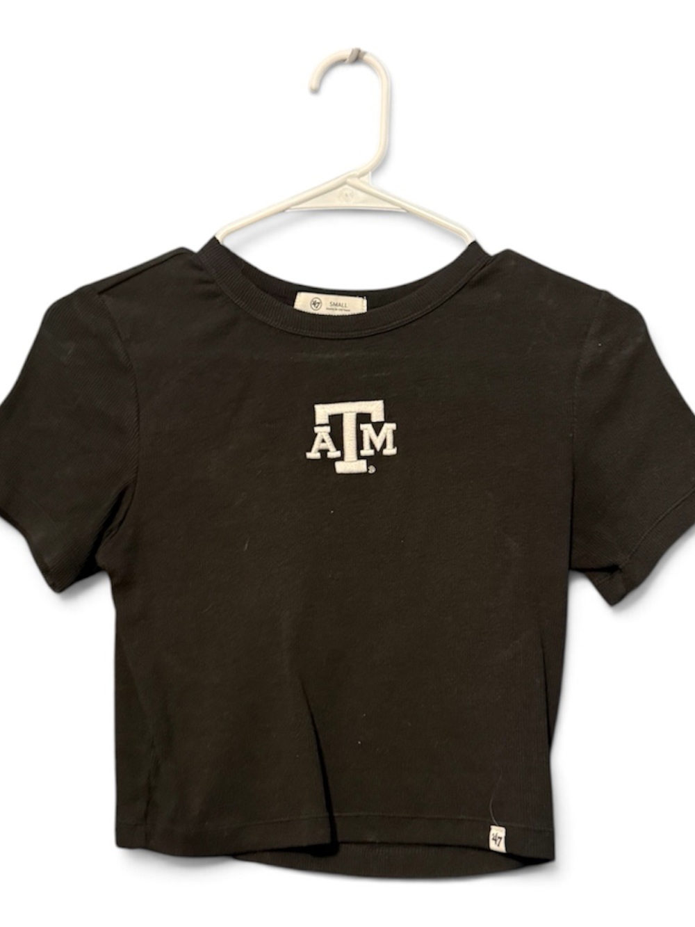 47 Brand Black Kids Crop Tee with White Texas A&M Logo